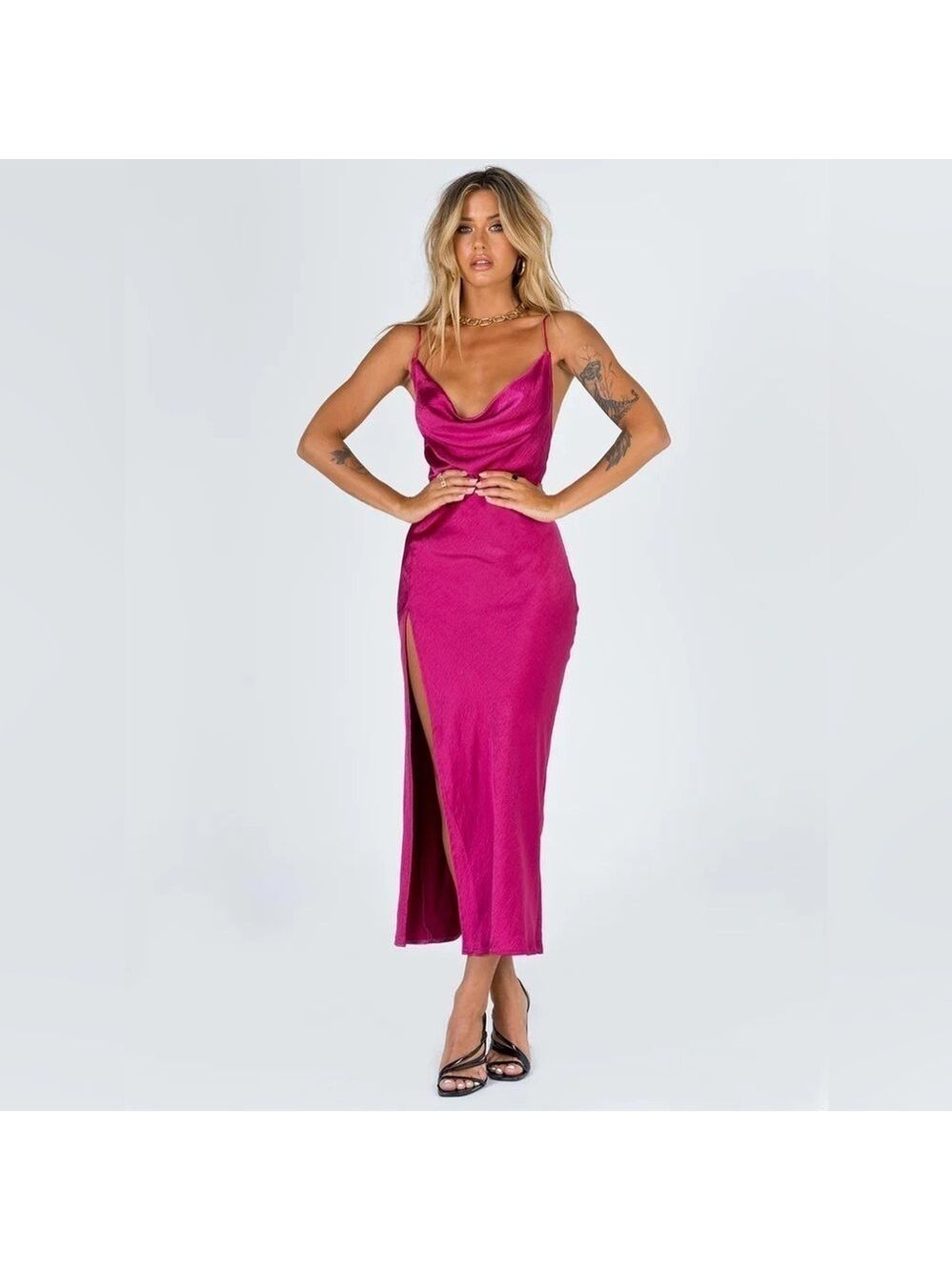Walk The Line Midi Dress Magenta Lioness from Princess Polly